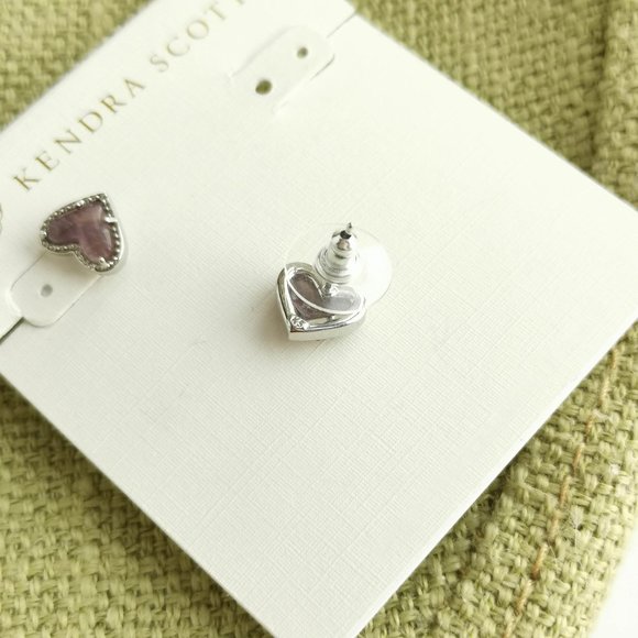 BRAND NEW Kendra Scott Ari Heart Amethyst Silver Stud Earrings - Picture 4 of 6
